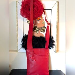 Radley London 'Butta Soft' Red Leather Crossbody Bag Purse FREE PURSE PILLOW